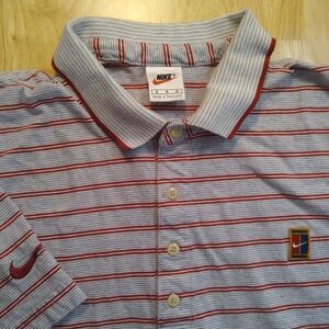 Vintage 90s Nike Challenge Court Tennis Striped Zip-Up Polo Shirt
